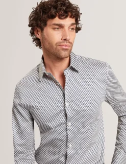 New Lobster Limited Breezy Blues Bearbeiten|Shirts<Slim Fit Tonal Geo Stretch Baumwollhemd