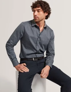 New Lobster Limited Breezy Blues Bearbeiten|Shirts<Slim Fit Tonal Geo Stretch Baumwollhemd