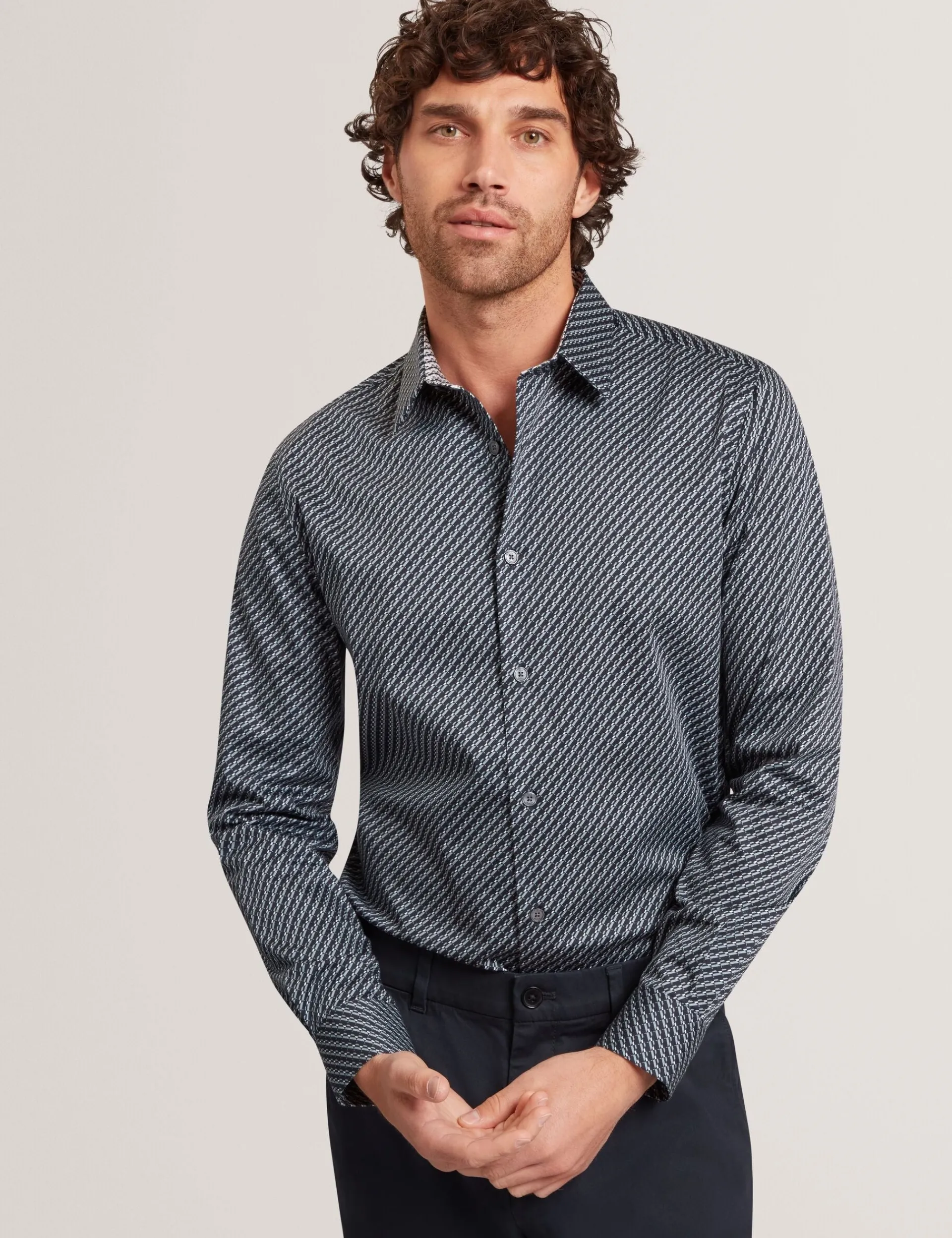 New Lobster Limited Breezy Blues Bearbeiten|Shirts<Slim Fit Tonal Geo Stretch Baumwollhemd