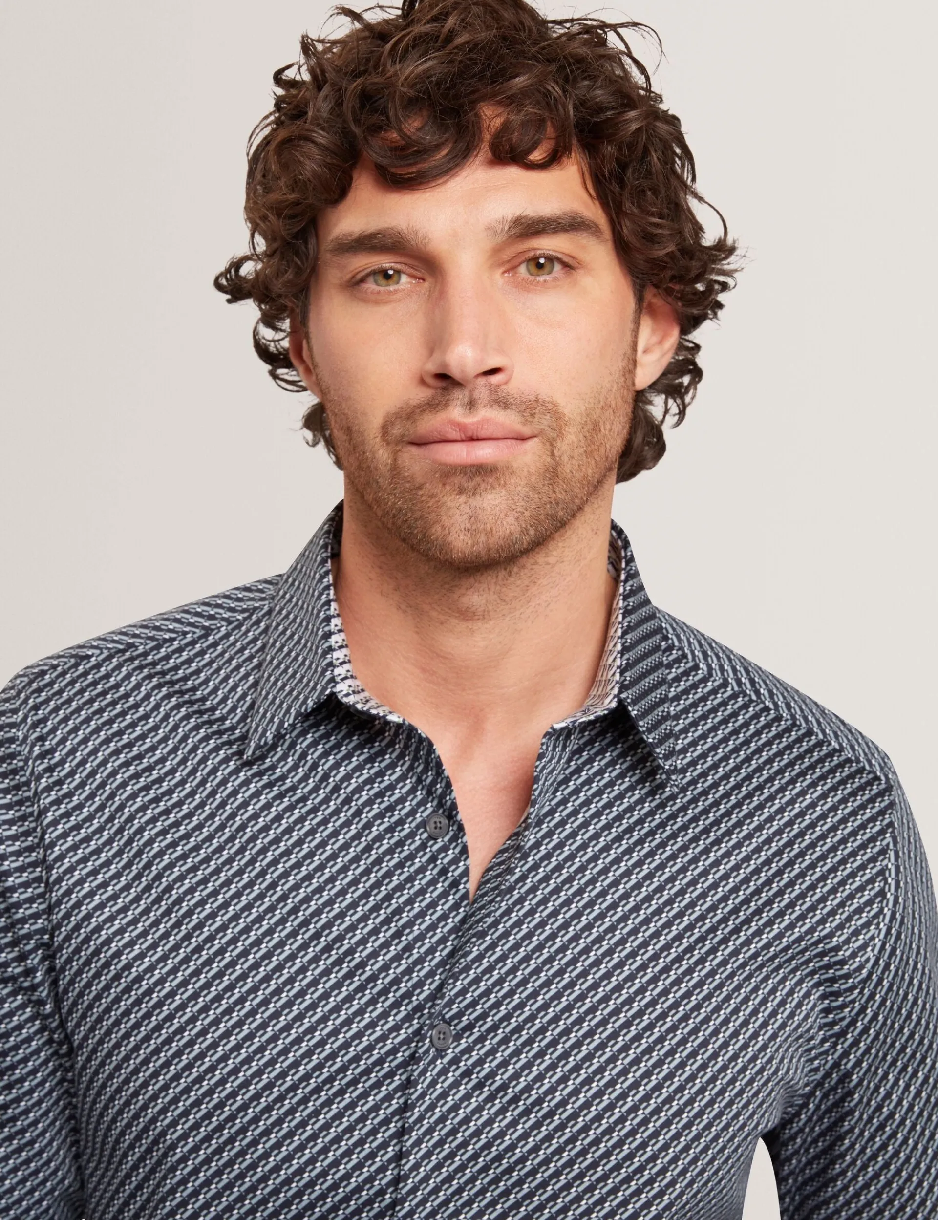 New Lobster Limited Breezy Blues Bearbeiten|Shirts<Slim Fit Tonal Geo Stretch Baumwollhemd