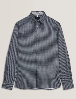 New Lobster Limited Breezy Blues Bearbeiten|Shirts<Slim Fit Tonal Geo Stretch Baumwollhemd