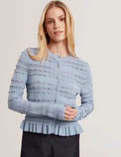 New Lobster Limited Anzüge & Zweiteiler|Oberteile & Blusen<Strickjacke mit Rüschensaum und Rundhalsausschnitt
