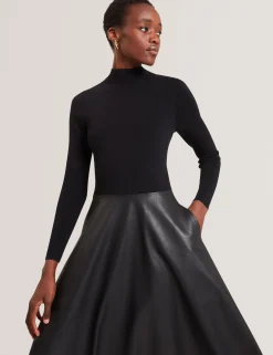 Damen New Lobster Limited Luxusgeschenke Für Damen|Kleider<Strickkleid in Midi-Länge mit Illusionseffekt aus Kunstleder