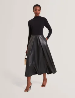 Damen New Lobster Limited Luxusgeschenke Für Damen|Kleider<Strickkleid in Midi-Länge mit Illusionseffekt aus Kunstleder