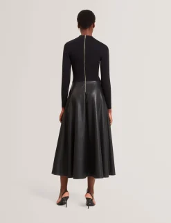 Damen New Lobster Limited Luxusgeschenke Für Damen|Kleider<Strickkleid in Midi-Länge mit Illusionseffekt aus Kunstleder