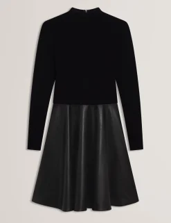 Damen New Lobster Limited Luxusgeschenke Für Damen|Kleider<Strickkleid in Midi-Länge mit Illusionseffekt aus Kunstleder