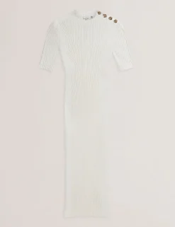 New Lobster Limited Kleider|Arbeitskleidung<Strickkleid mit Rosenknopf, figurbetont, Midi-Länge