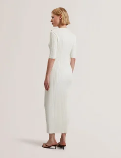 New Lobster Limited Kleider|Arbeitskleidung<Strickkleid mit Rosenknopf, figurbetont, Midi-Länge