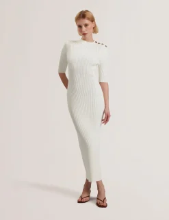 New Lobster Limited Kleider|Arbeitskleidung<Strickkleid mit Rosenknopf, figurbetont, Midi-Länge