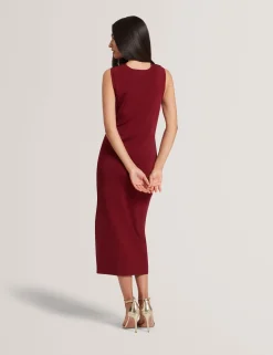 New Lobster Limited Kleider|Golden Hour<Strickkleid mit Twist-Ausschnitt, Midi-Länge