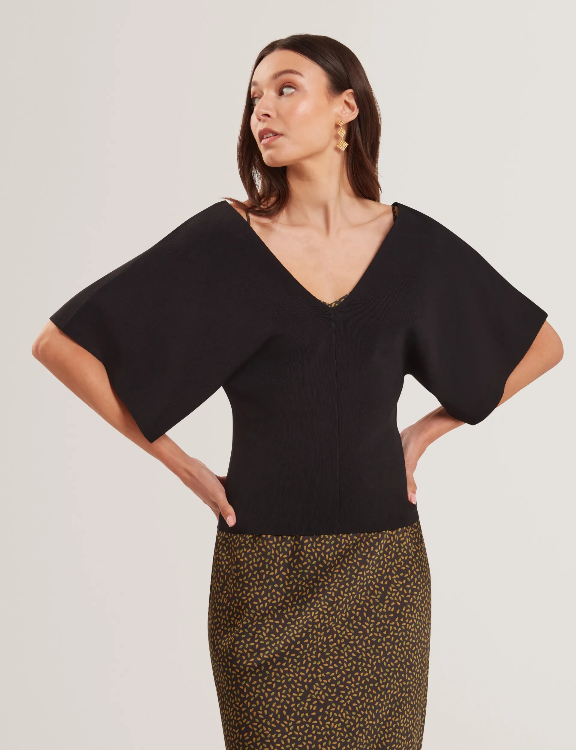 New Lobster Limited Oberteile & Blusen|Pullover & Strickjacken<Stricktop mit weiten, kurzen Ärmeln und V-Ausschnitt