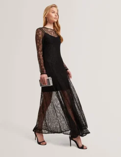New Lobster Limited Festliche Kleidung|Kleider<Transparentes Maxikleid aus Spitze mit langen Ärmeln