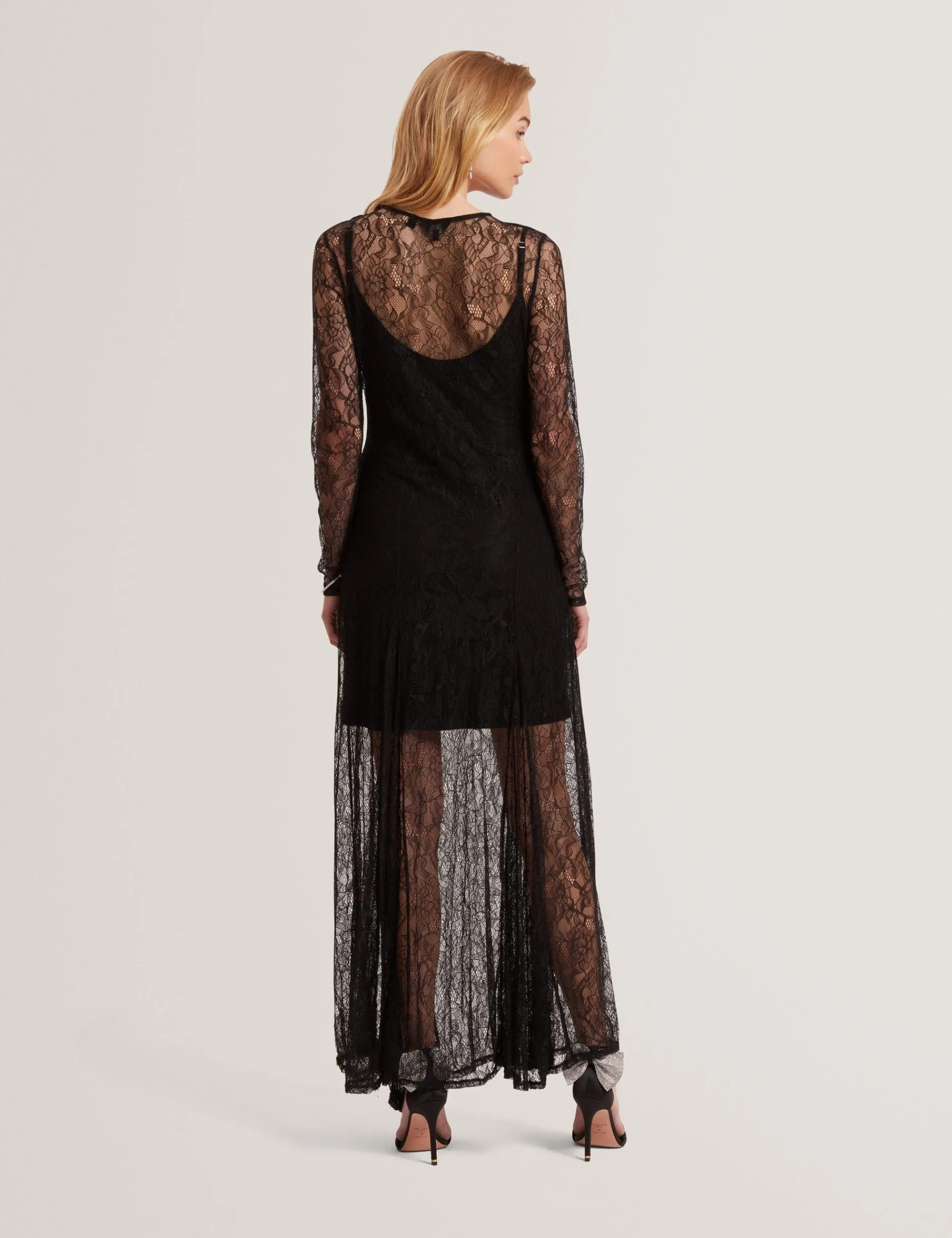 New Lobster Limited Festliche Kleidung|Kleider<Transparentes Maxikleid aus Spitze mit langen Ärmeln