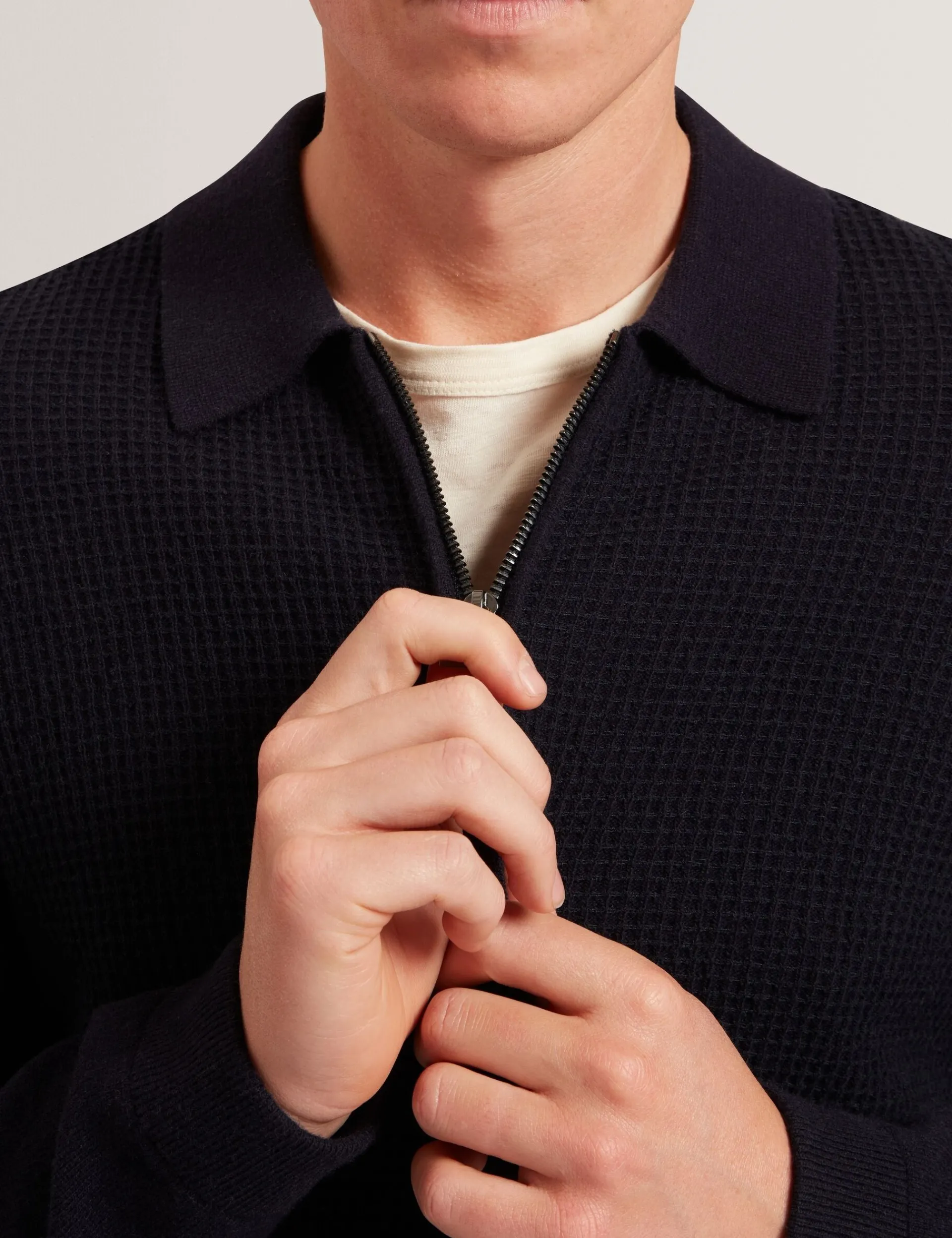 New Lobster Limited Breezy Blues Bearbeiten|Arbeitskleidung<Waffelstrickpullover mit Reißverschluss