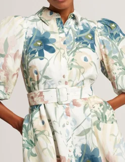 New Lobster Limited Festliche Kleidung|Neue Frühlingsblumen<Weich fallendes Leinen-Minihemdkleid mit Puffärmeln