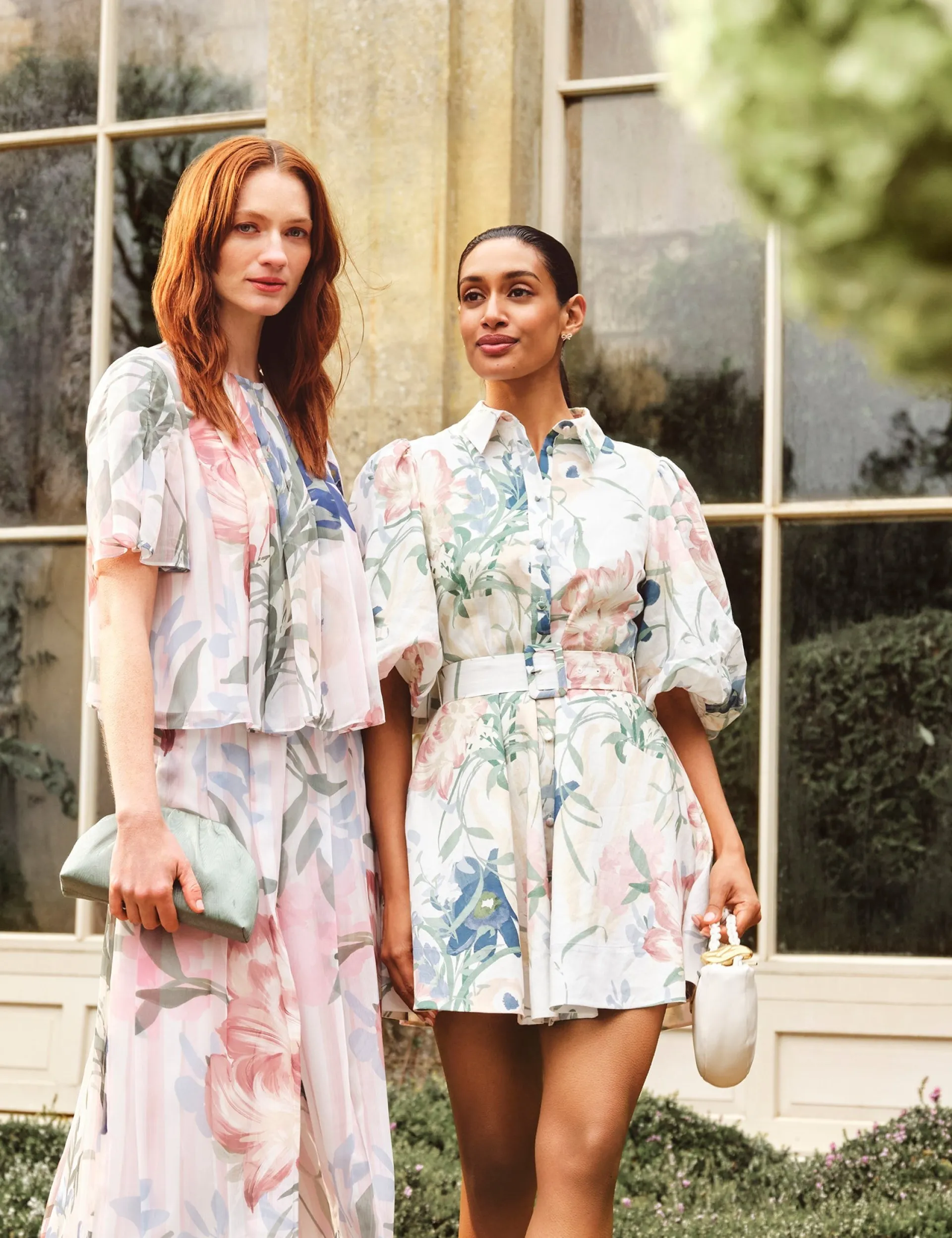New Lobster Limited Festliche Kleidung|Neue Frühlingsblumen<Weich fallendes Leinen-Minihemdkleid mit Puffärmeln