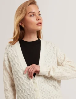 New Lobster Limited Oberteile & Blusen|Pullover & Strickjacken<Zopfstrick-Strickjacke aus Wolle mit V-Ausschnitt